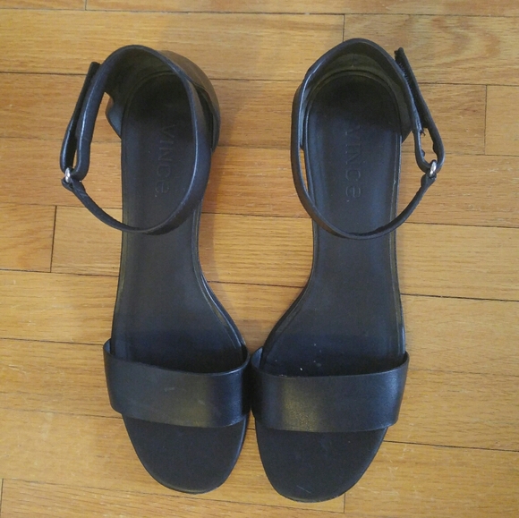 ⛔SOLD⛔ VINCE Black Ankle Strap Block Heel Sandal - Picture 2 of 11